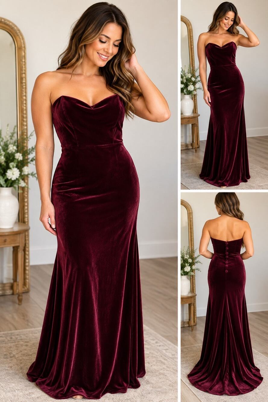Revelry Size 6 Burgundy Velvet Strapless Homecoming Formal Maxi Dress